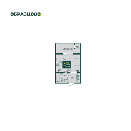 Планировка Студия 26,84 м²