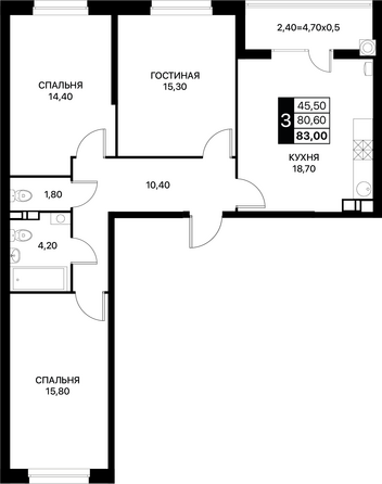 Планировка 3-комн 83 м²