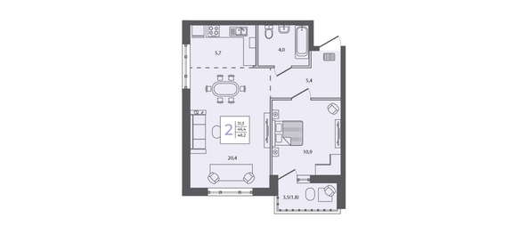 Планировка 2-комн 48,2 м²