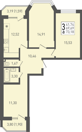 Планировка 3-комн 73,18 м²