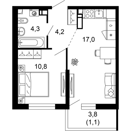 Планировка 1-комн 37,4 м²