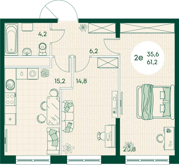 Планировка 2-комн 61,2 м²