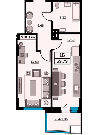 Планировка 1-комн 39,1 м²