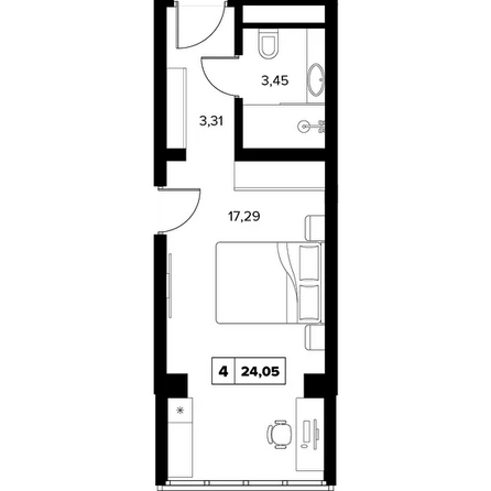 Планировка Студия 24,05 м²