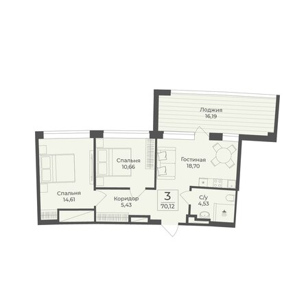 Планировка 3-комн 70,12 м²