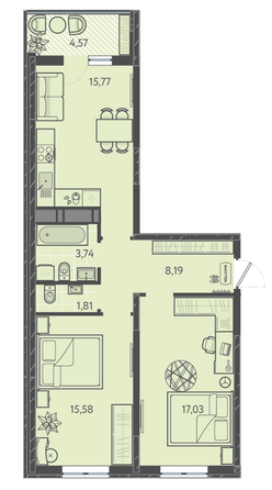 Планировка 2-комн 64,41 м²