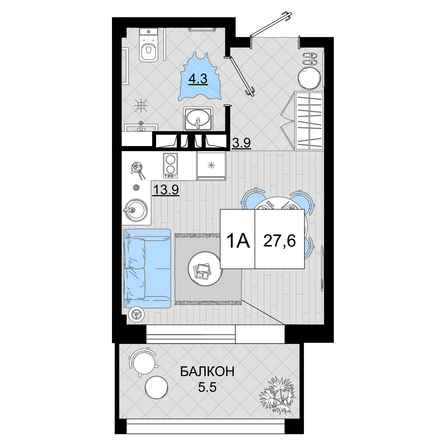Планировка Студия 27,6 м²