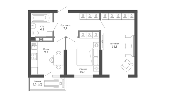 Планировка 2-комн 49,8 м²