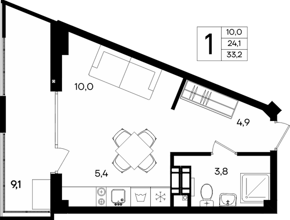 Планировка Апартамент 33,2 м²