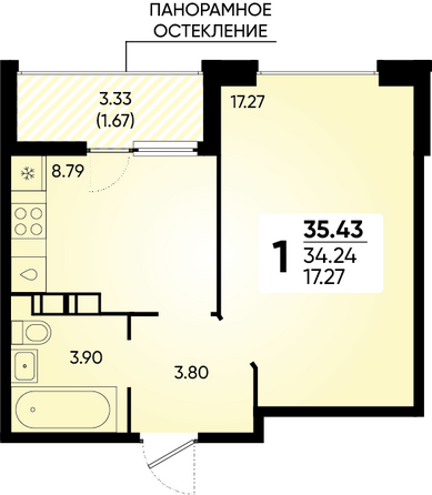 Планировка 1-комн 35,43 м²