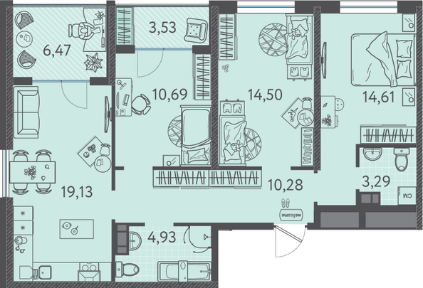 Планировка 3-комн 82,44 м²