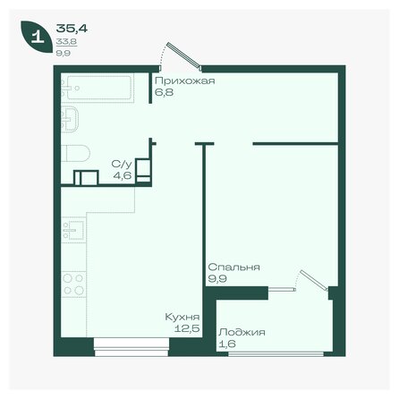 Планировка 1-комн 35,4, 35,8 м²