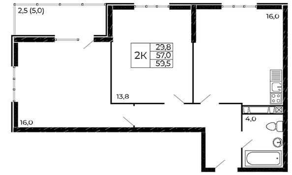 Планировка 2-комн 59,5 м²