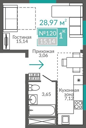 Планировка 1-комн 28,97 м²