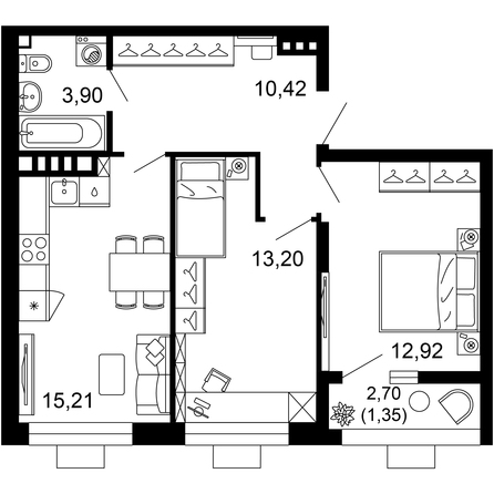 Планировка 2-комн 56,99 м²