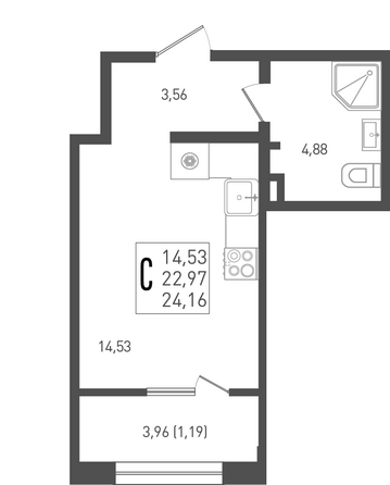 Планировка Студия 24,16 м²