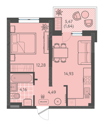 Планировка 1-комн 36,89 м²