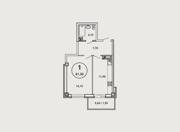 Планировка 1-комн 41,3 м²