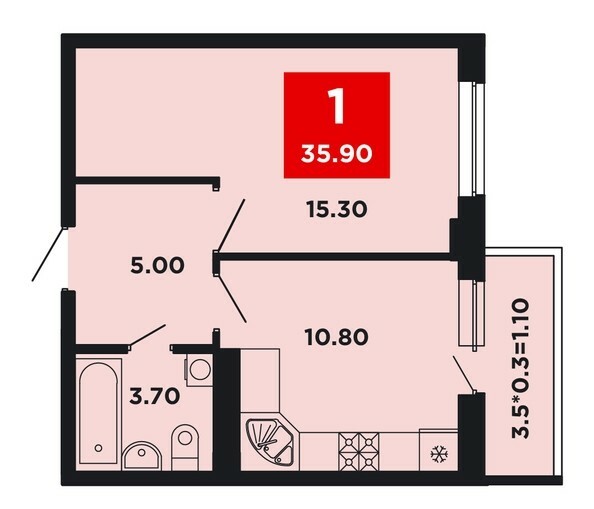 Планировка 1-комн 35,9, 36,2 м²