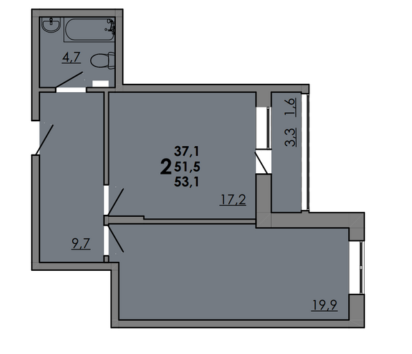 Планировка 2-комн 53,1 м²