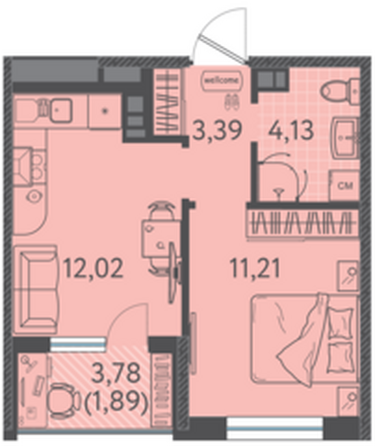 Планировка 1-комн 32,64 м²