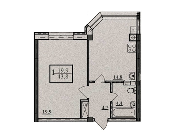 Планировка 1-комн 43,8, 43,9 м²