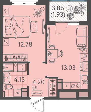 Планировка 1-комн 35,45 м²