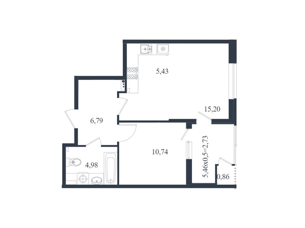 Планировка 2-комн 46,16 - 46,73 м²