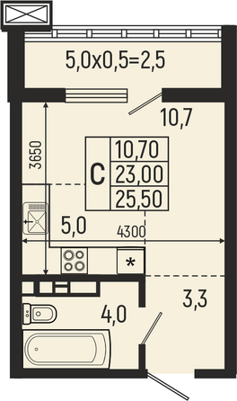 Планировка Студия 25,5 - 26 м²