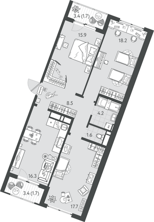 Планировка 3-комн 85,8 м²