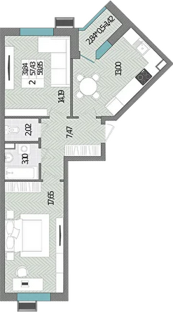 Планировка 2-комн 58,85 м²