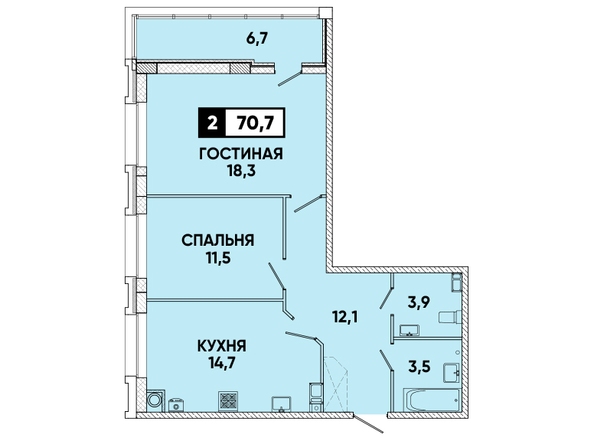 Планировка 2-комн 70,7 м²