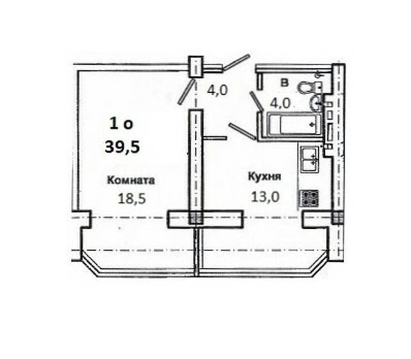 Планировка 1-комн 39,5 м²