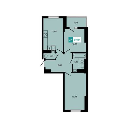 Планировка 2-комн 57,1 м²