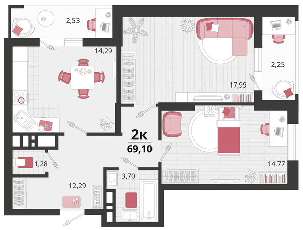 Планировка 2-комн 69,1 м²