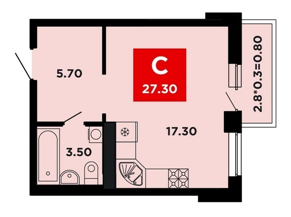 Планировка Студия 27,3 м²