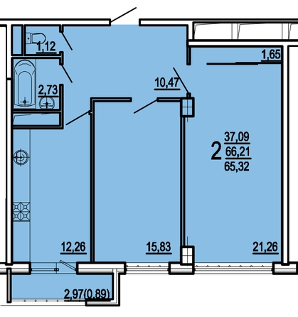 Планировка 2-комн 66,61 м²