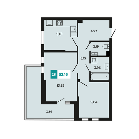 Планировка 2-комн 52,16 м²