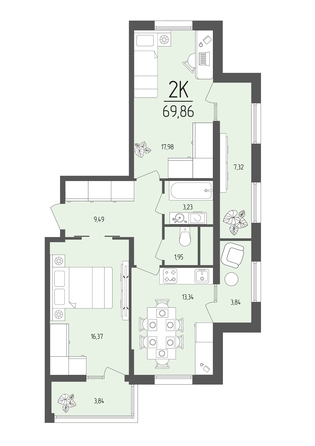 Планировка 2-комн 69,86 м²