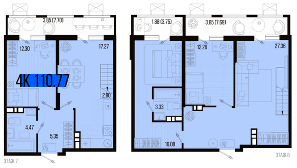 Планировка 4-комн 110,77 м²