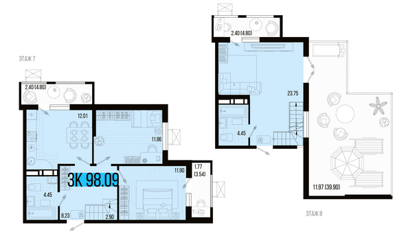 Планировка 3-комн 98,09 м²