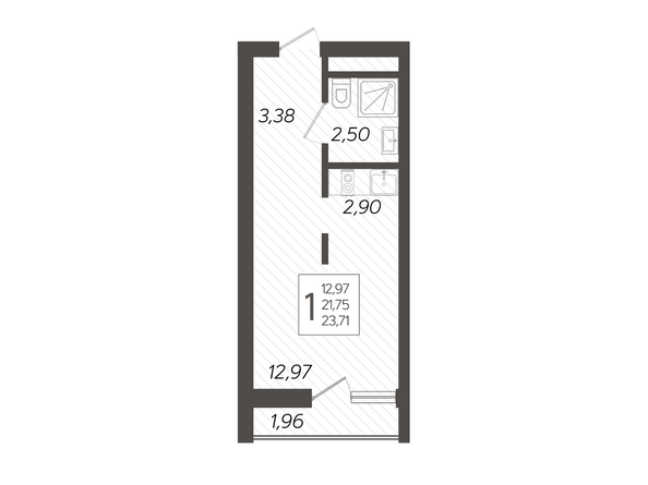 Планировка 1-комн 23,71 м²