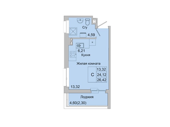 Планировка Студия 25,28 - 26,42 м²