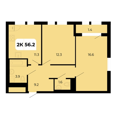 Планировка 2-комн 56,2 м²