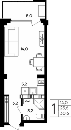 Планировка Апартамент 30,6 м²