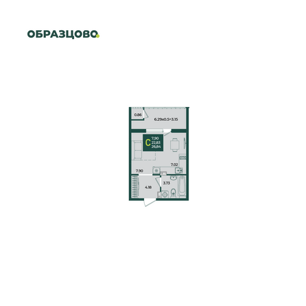 Планировка Студия 26,84 м²