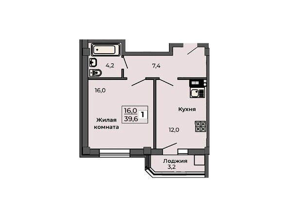 Планировка 1-комн 39,6 м²