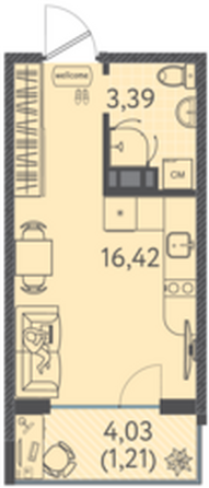 Планировка Студия 21,02 м²