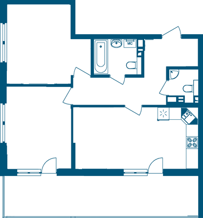 Планировка 3-комн 83,82 м²