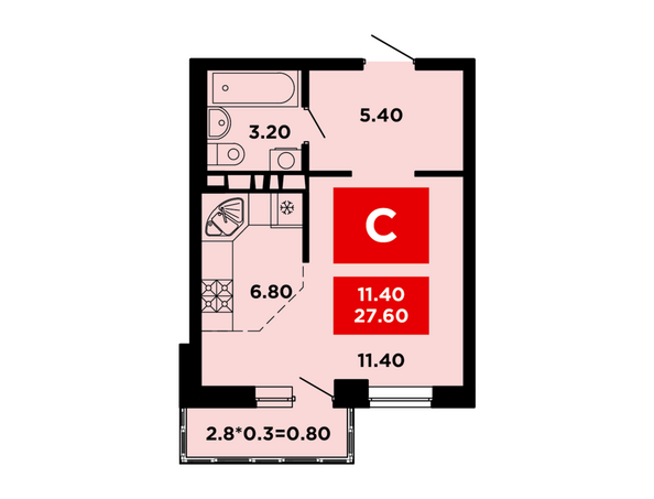 Планировка Студия 27,6 м²